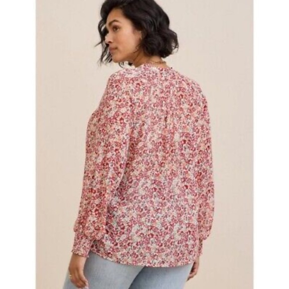 Torrid Floral Metallic Sheer Chiffon Button Down Long Sleeve Blouse Boho 2X - Picture 2 of 10